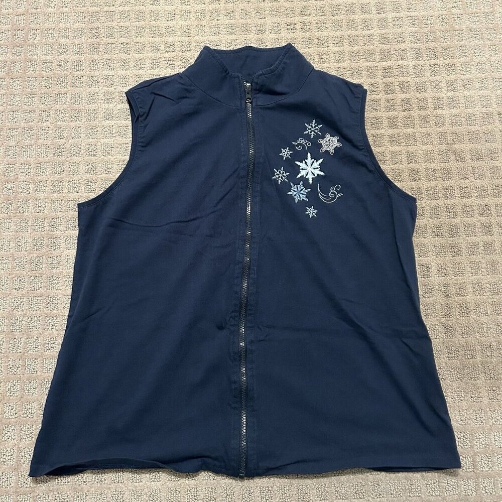 Vintage Collections ETC Womens Snowflake‎ Vest Navy Blue Size Large L Holiday